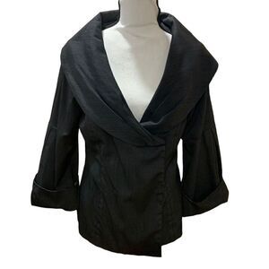 Debbie‎ Shuchat Vintage Black Wool Blazer Shawl Collar 3/4 Sleeves Women Size 10
